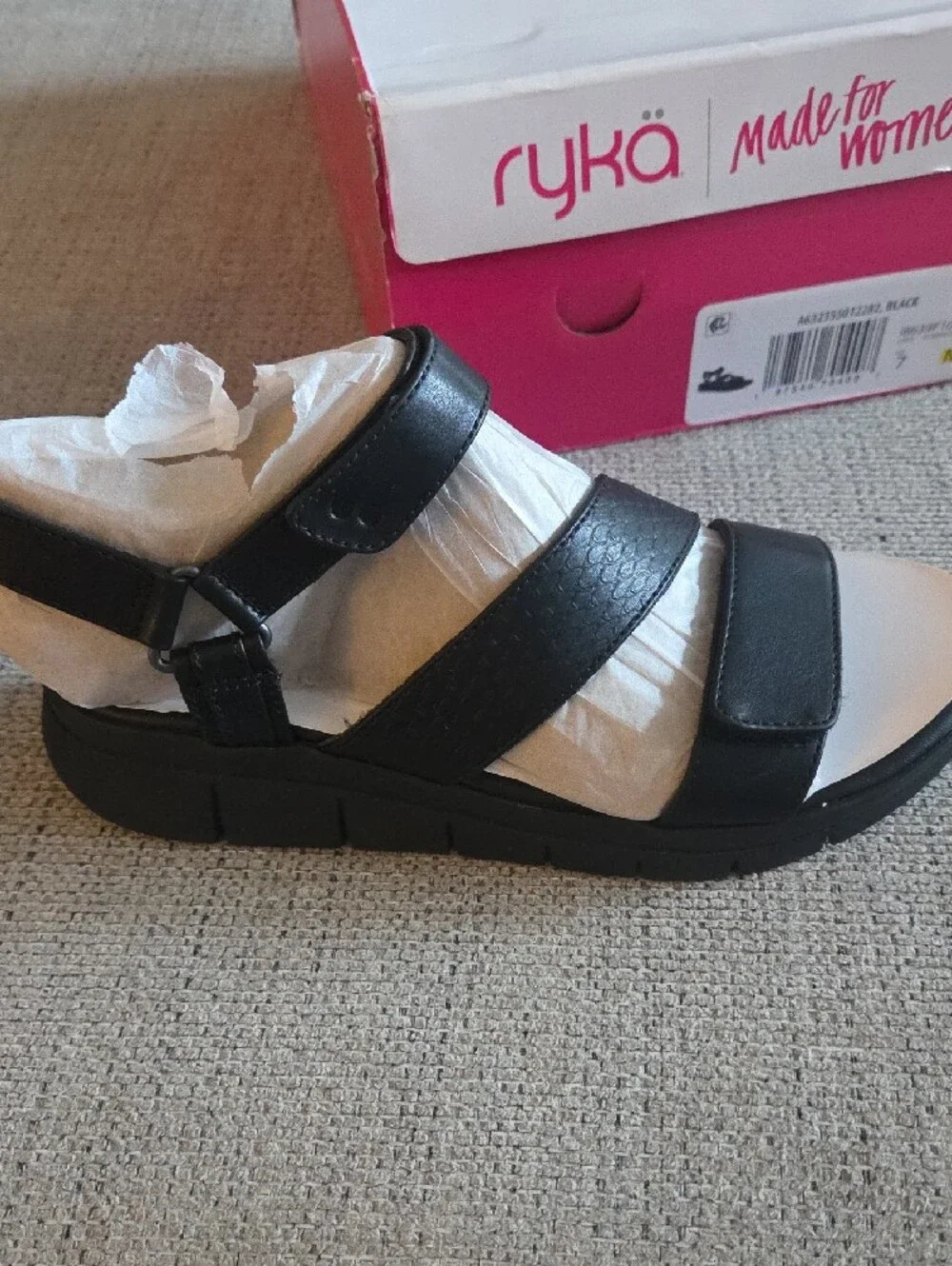 Ryka Black Triple-Strap Platform Sandals 7